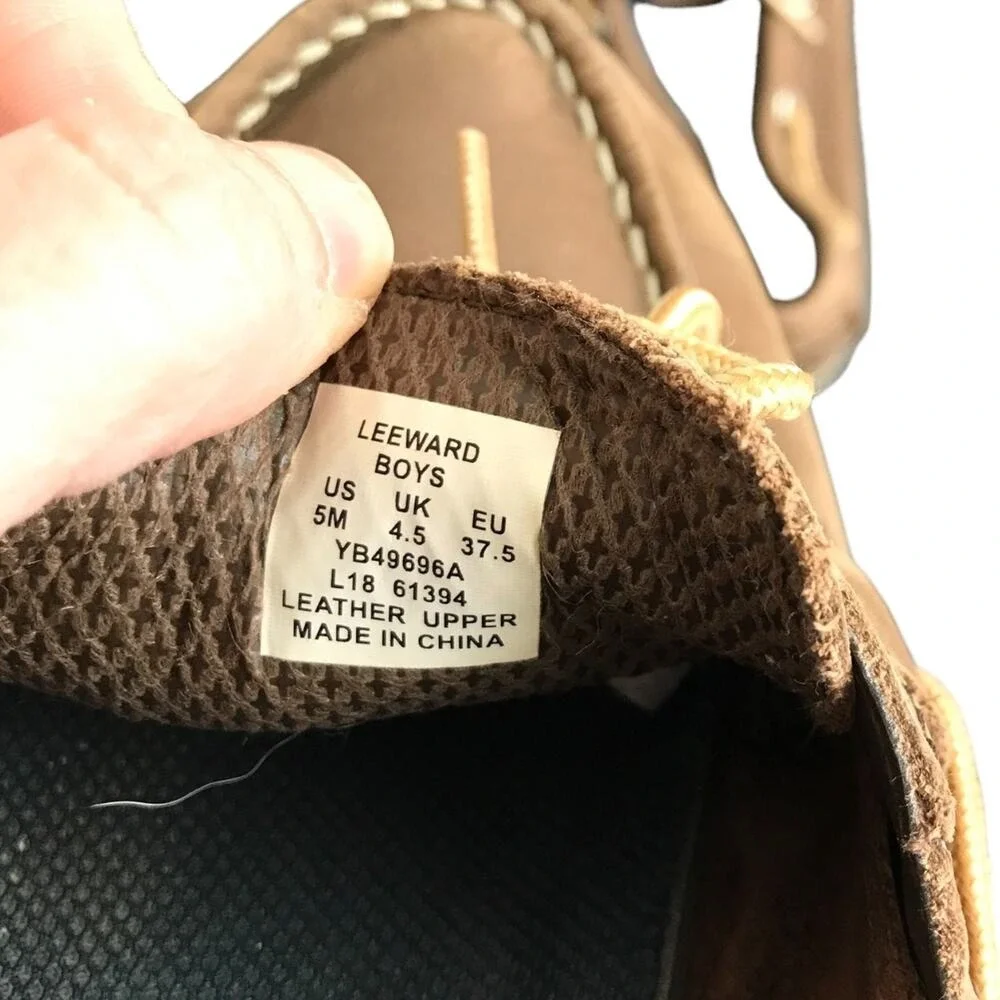 Sperry Top Sider Boys Size 5M‎ Casual Boat Shoes Leeward Brown Leather Lace Up